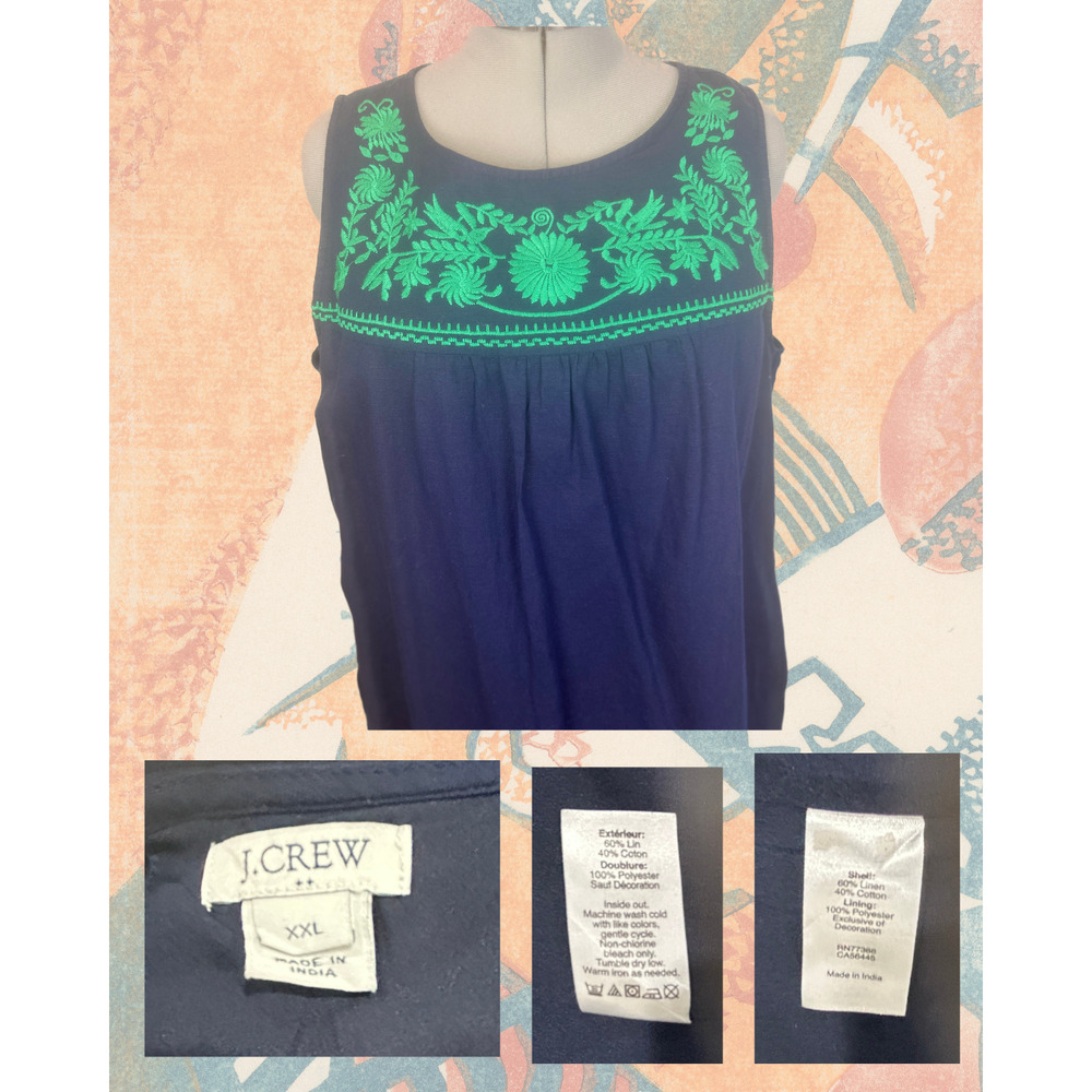 J. Crew Factory Navy Dress with Green Embroidery - Picture 3 of 3